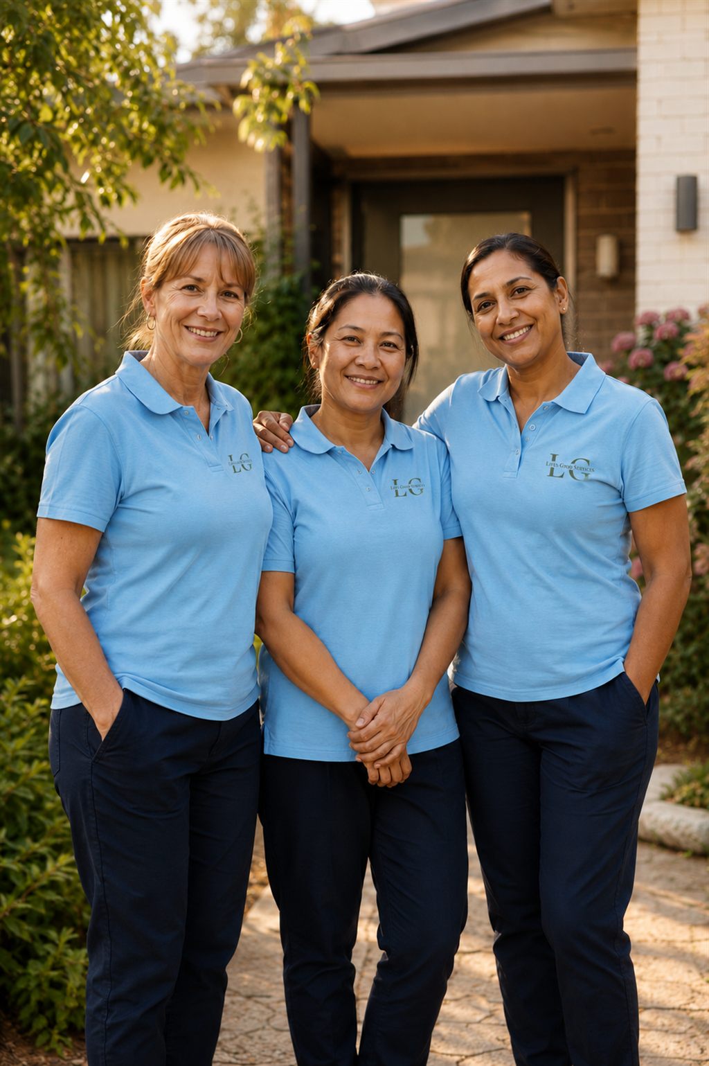 Three Life's Good support workers together outside a home